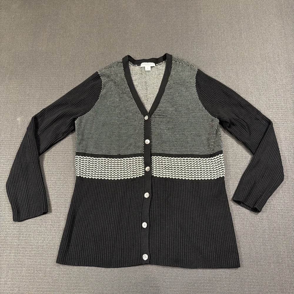Pendleton Cardigan‎ 100% Merino Wool Black White Knit Hearts Women's XL Petite